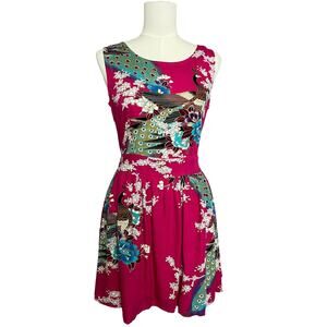 Ruby Rocks Peacock Sundress Womens Small Pink Floral Fit Flare Boho Summer